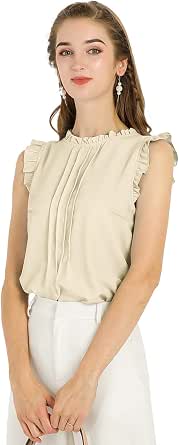 Allegra K Women's Sleeveless Vintage Floral Blouse - Ruffled 1950s Style Top For Office & Business