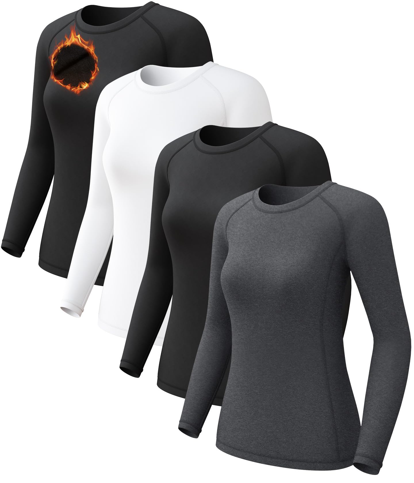CL convallaria 4 Pack Women's Thermal Shirts Long Sleeve Athletic Compression Base Layer Tops for Cold Weather Image