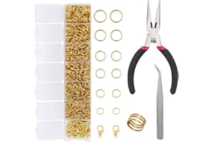 EuTengHao 1504Pcs Gold Open Jump Ring and Lobster Clasps Kit Jewelry Making Repair Supplies Kit with Jewelry Pliers Tweezers for Necklace Jewelry Making Repair (Gold)