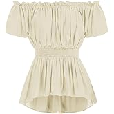 Scarlet Darkness Renaissance Shirt Women Off Shoulder Short Sleeve Tops Summer Peasant Pirate Shirt Peplum Blouse
