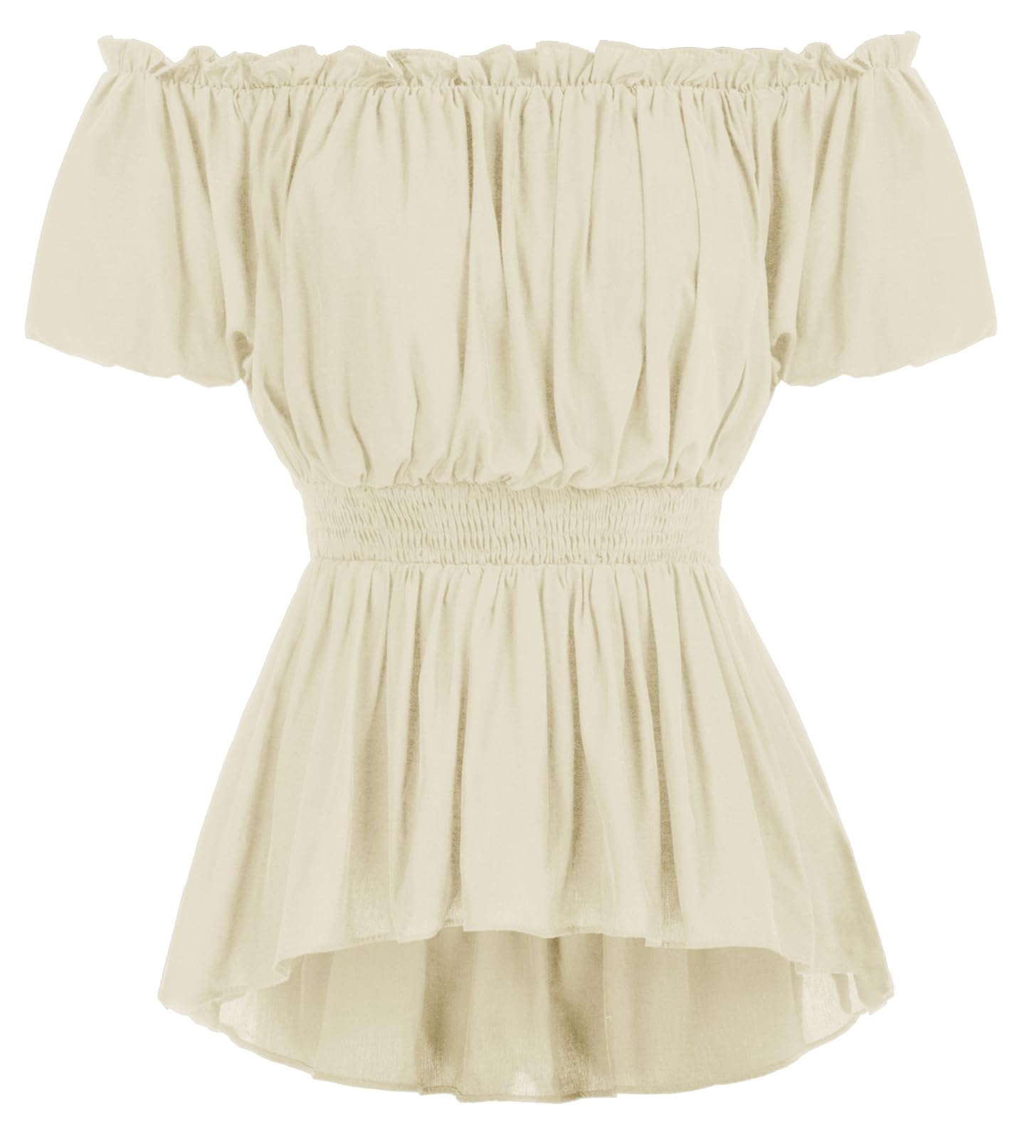 Photo 1 of Scarlet Darkness Women's Renaissance Shirt Peasant Blouse Ruched Front Peplum Tops Light Apricot XXL