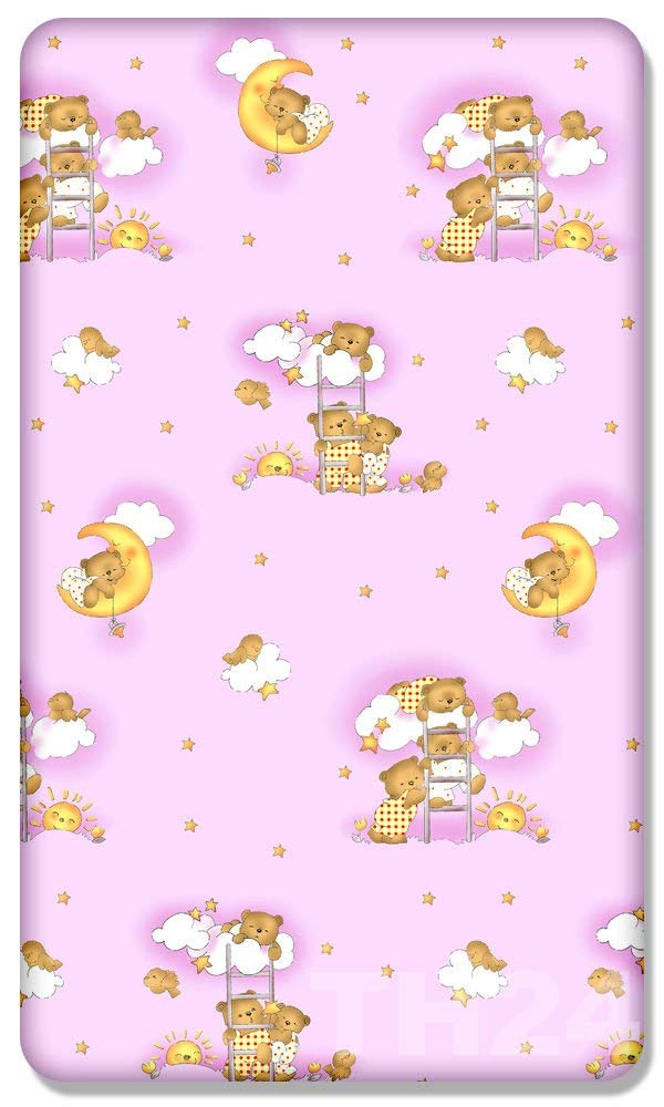 100% Cotton Fitted Sheet with Printed Design for Baby COT 120x60CM (Ladder Pink)