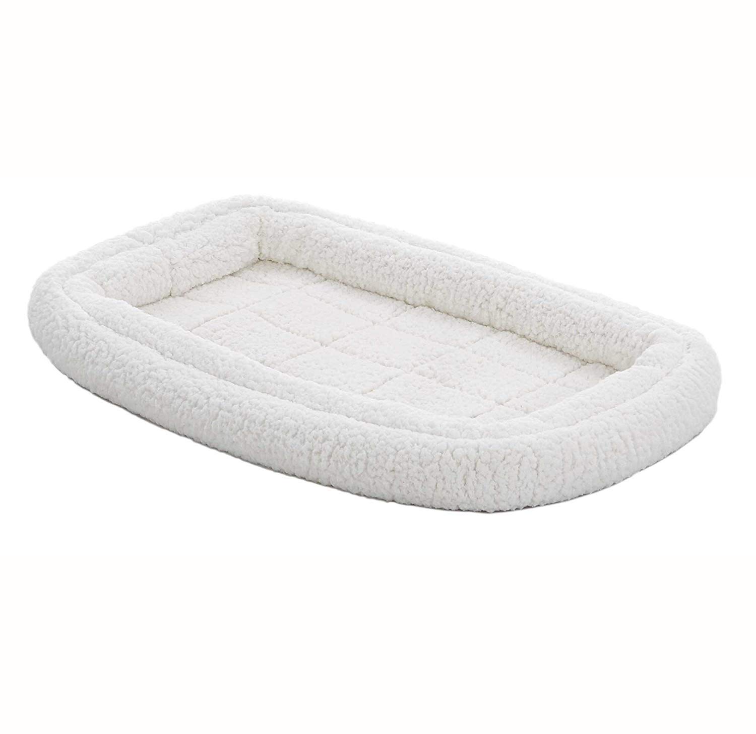 MidWest Homes for Pets XS QuietTime Double Bolster Pet Bed, White Plush 59 cm Crate Mat with Stacked Bolsters, Machine Washable, Secure Fit with Elastic Straps
