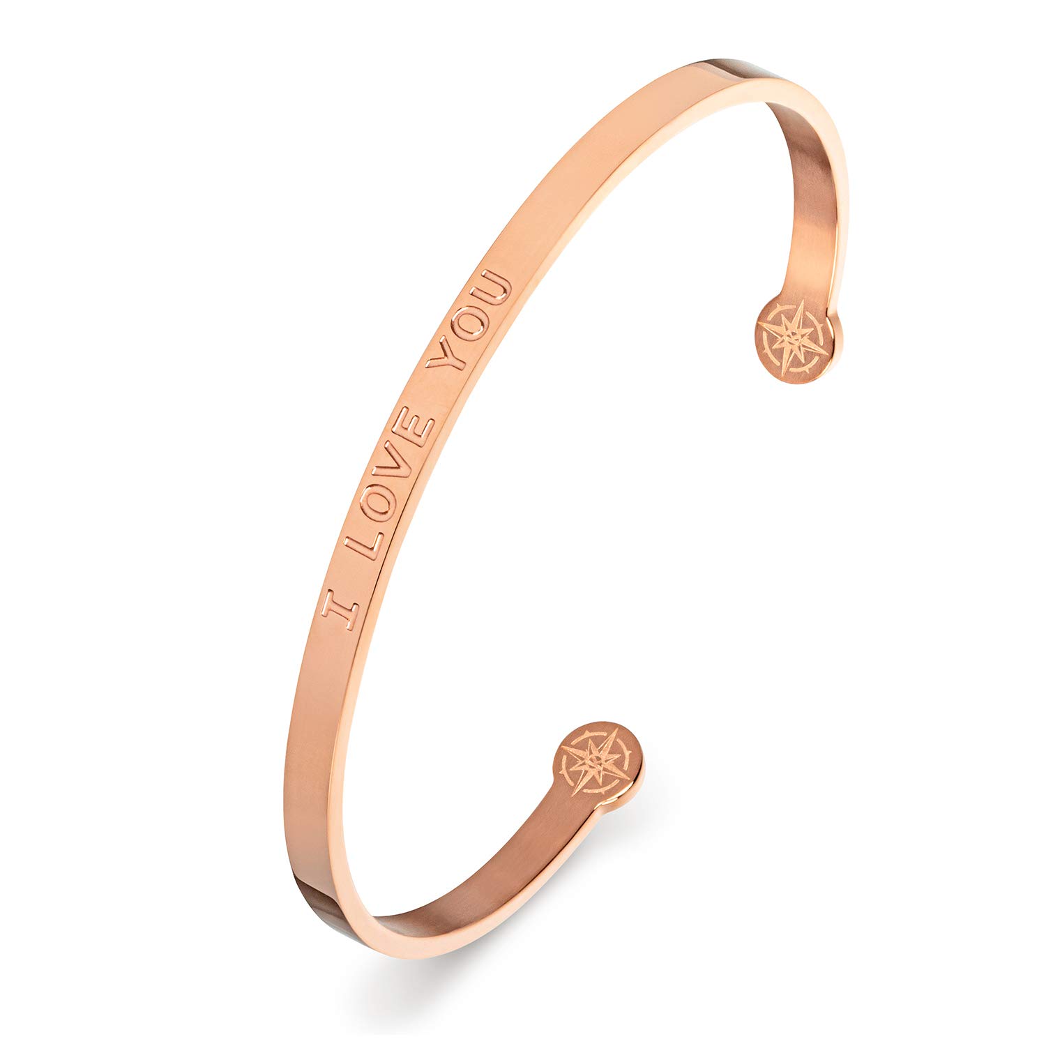 Kistanio I Love You Engraved Ladies Bangle - Surgical Steel - Comes in a Velvet Pouch - 3 Colours Available - Rose Gold, Gold, Silver, Rose-Gold, Modern