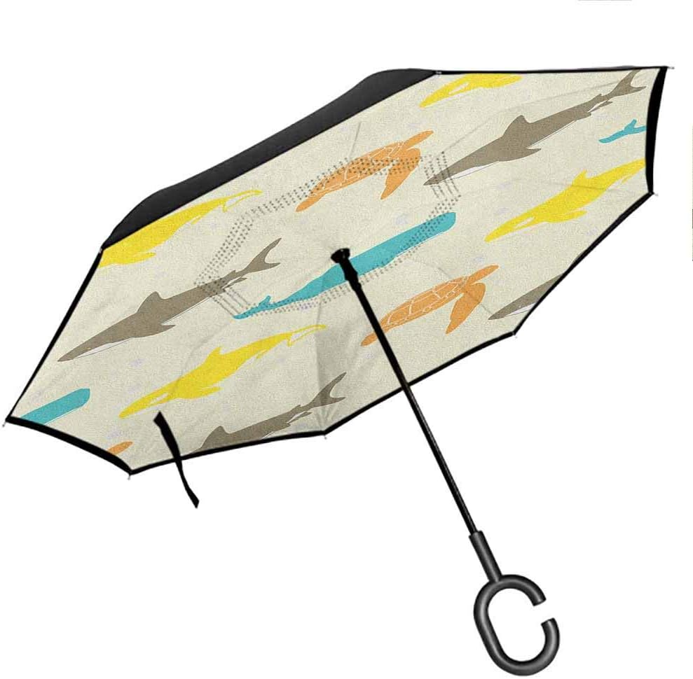 Anyangeight Sea Animals Double Layer Folding Inverted Umbrella Dolphin Figure with Colorful Patterns Underwater Sea Life Illustration Hands-Free C-Shape Handle Blue Purple Pink