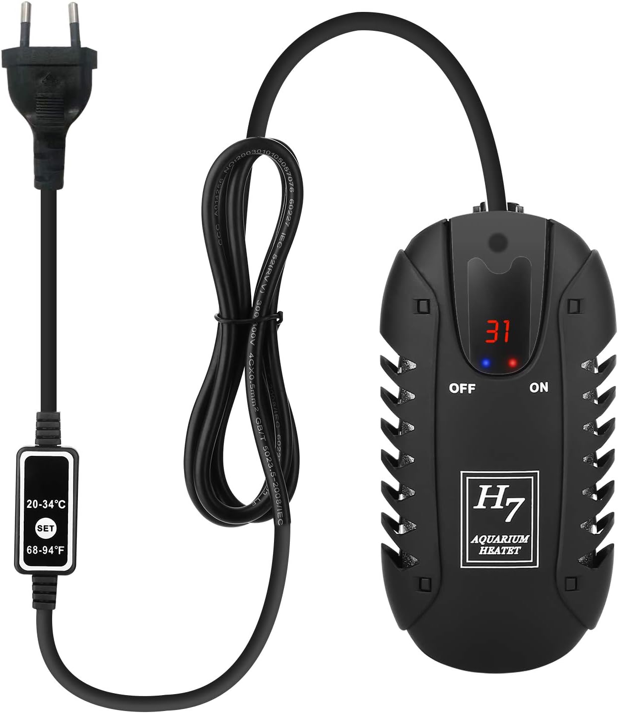 NO.17 Calentador del Tanque de Peces pequeños de 150W, Mini Calentador de Acuario con Pantalla LED de Temperatura Visible y Controlador de Temperatura Externo para 30-150L