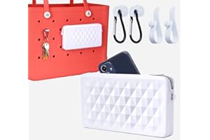Raymall Silicone Pouch for Bogg Bag Accessories, Universal Phone Holder for Bogg Bag, Zipper Pouch Fits Simple Modern Beach Tote L/XL, Zipper Wallet Pocket with 4 Key Hooks White