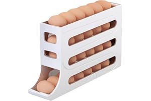 Gaukomzs 4 Tiers Egg Holder for Fridge - Auto Rolling Fridge Egg Organizer, Space-Saving Egg Dispenser Holder, 30 Eggs Fridge Egg Rack Large Capacity Egg Dispenser for Refrigerator