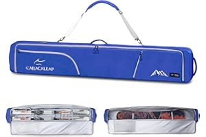 CARACALEAP Ski Snowboard Bag Fully Padded for Air Travel 2 pair, Double Snowboard Bag Water-Resistant Padded with 10mm Foam, Snow Ski Travel Bag Large Capacity for Ski Gear,Pole Fit 2 Set Skis Up to 195cm