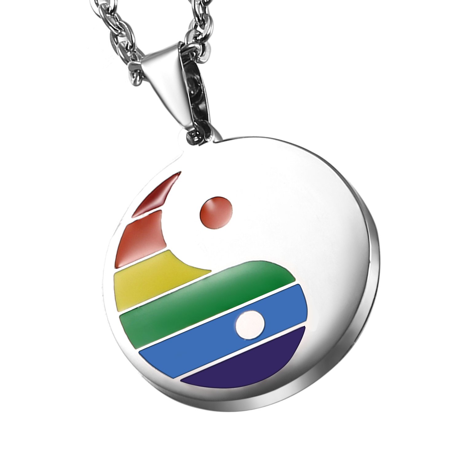 Cupimatch Vintage Mens Women Rainbow Stainless Steel Chinese Symbol Taiji Yin Yang Pendant Necklace with 22" Chain