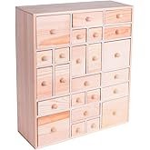 Gkesgm Wooden DIY Countdown to Advent Calendar with 24 Drawers,Craft Storage Desktop Organizer,Apothecary Cabinet or Unfinished Wood Kids Craft Idea,14in x 12in x 4.3in