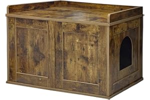 PETGIRL Cat Litter Box Enclosure, Hidden Litter Box Furniture, Enclosed Cat House Side Table, Cat Washroom with Door, Enlarged Cat Litter Cabinet for Fat Orange Cat, Nightstand,Double Door,Rustic Brown