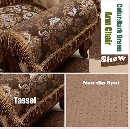 Sideli Luxury Chenille Jacquard Armrest Cover for Chair Couch Sofa Anti-Slip Furniture Protector(2pc-20x24-sofa arm Cover,Dark Green)