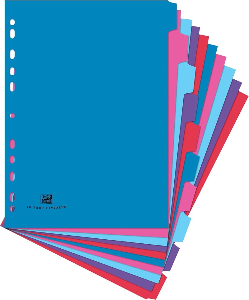 Oxford Campus A4 10-Part Dividers Multi-Coloured Tabs for Binders