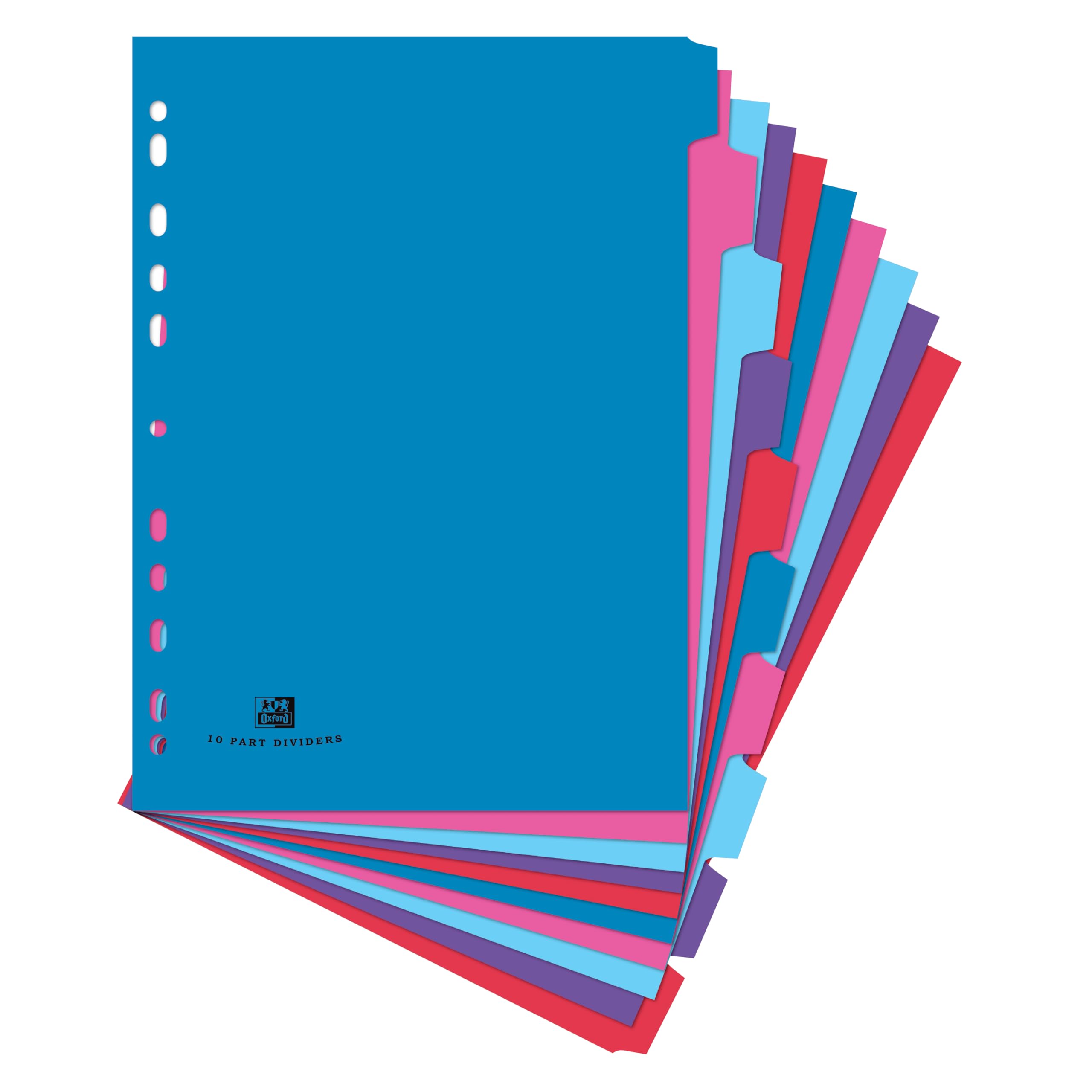 Oxford Campus A4 Size, 10 Part Divider, Multi-Coloured Card Index Dividers for Ring Binders & Lever Arch Files, School Office Filing