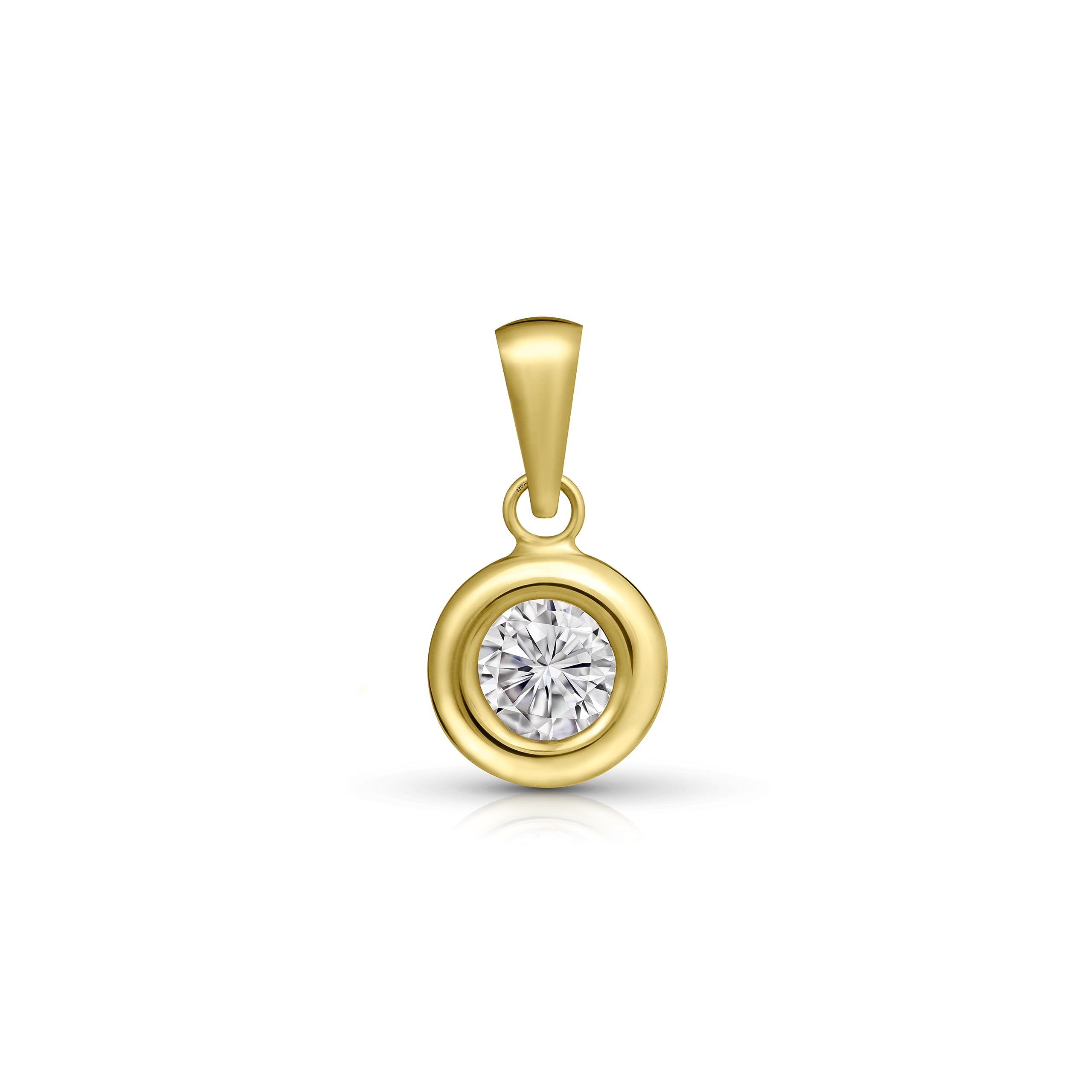 Amberta Women 9 Ct Yellow Gold Cubic Zirconia Pendant: Circle Pendant with CZ