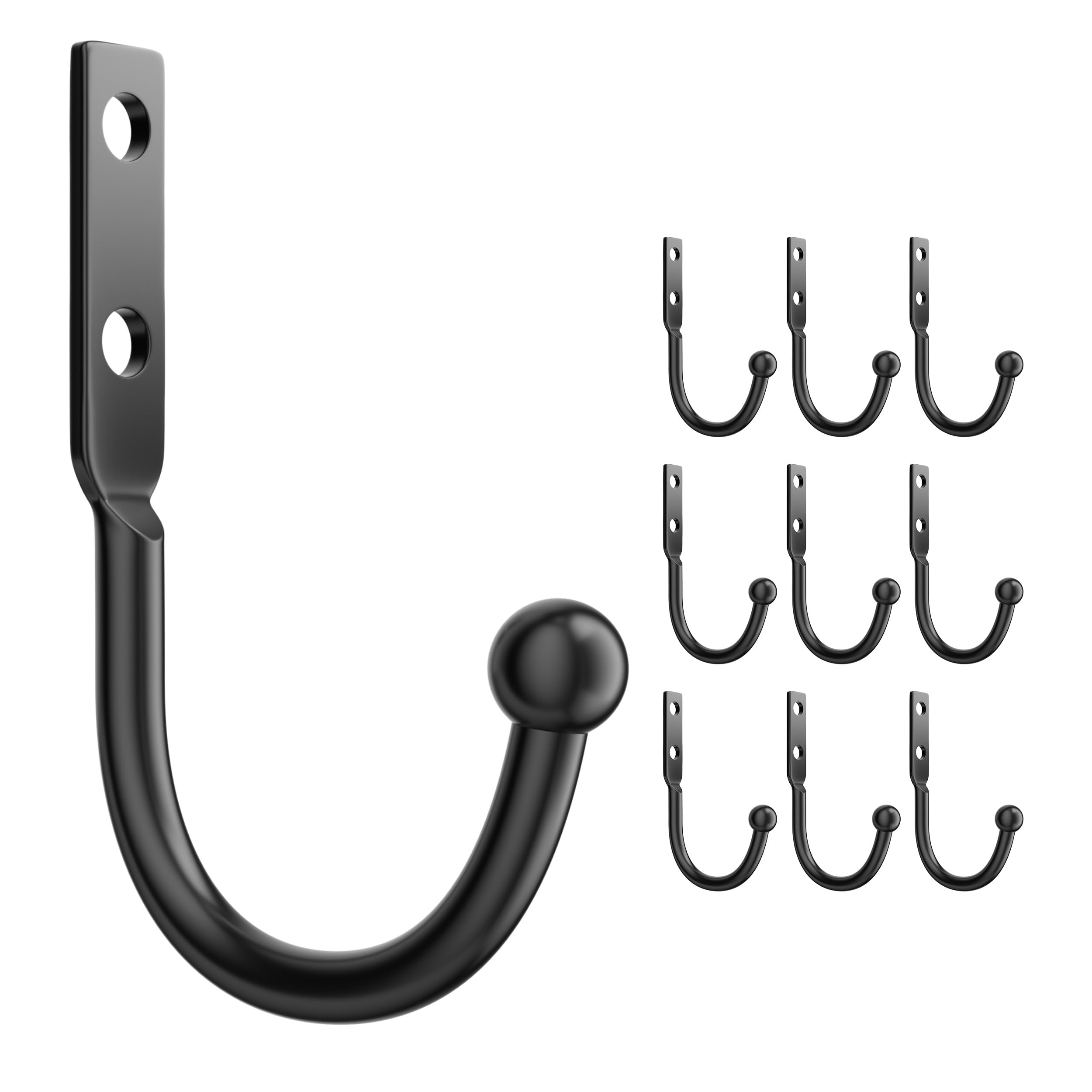 Photo 1 of jockcaras Black Wall Hooks for Towel Storage: Holds up to 45 LBS, Larger Size for Bags, Coats, and Keys, Includes Extra Screws, Ideal for Bathroom, Kitchen, Bedroom (10 Pack)