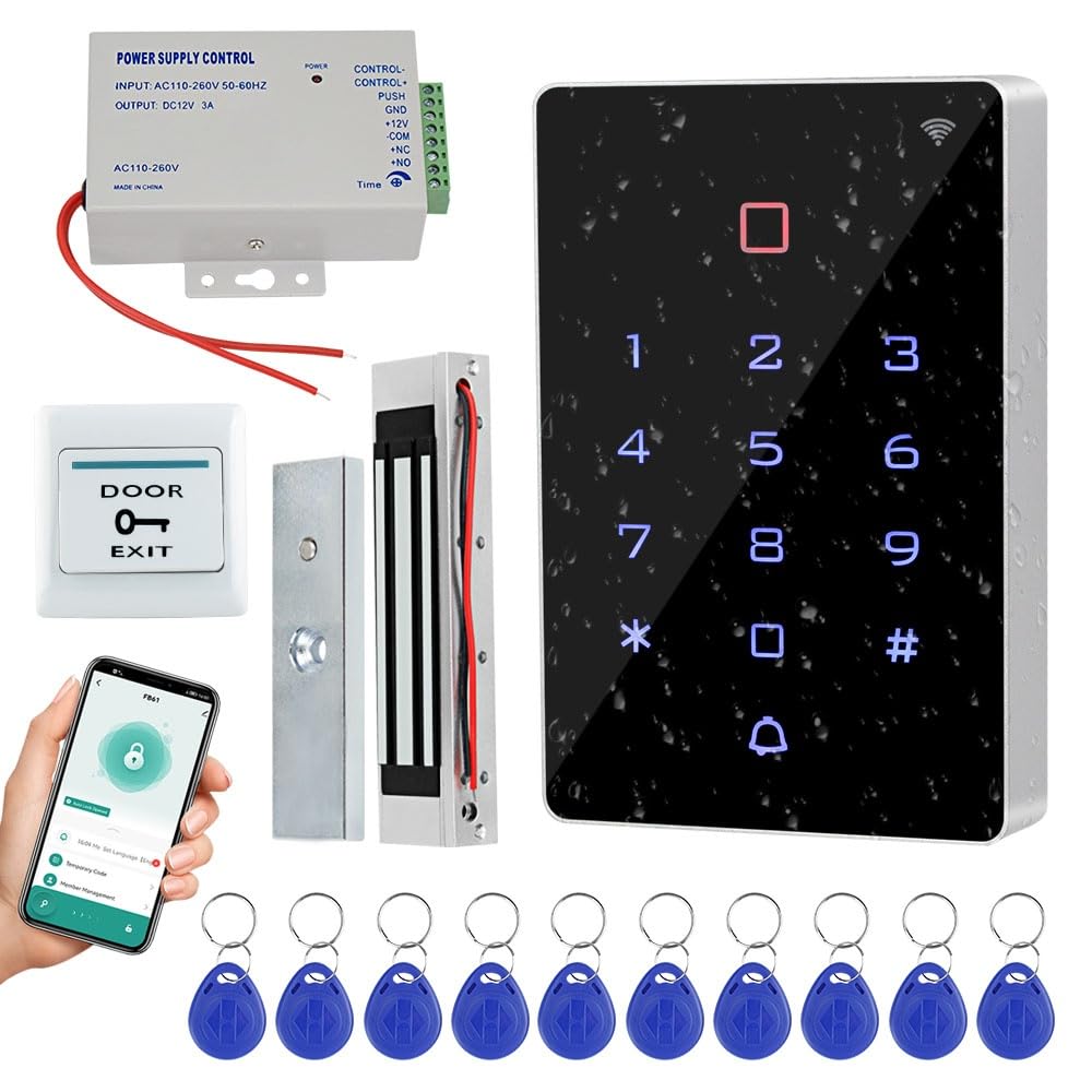 Gaocinys Waterproof RFID Access Control System Kit WIFI Tuya Access Controller with 350Lbs Force Electric Manetic Door Lock Full Set