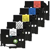 Label Maker Tape Replacement for Brother PT-D200 1280 2040 1750 1090 1180 1880 1890 Label Maker Refills TZe TZ Tape 12mm 0.47 Inch Laminated Compatible with Brother P Touch Colored Labels, 5 Pack