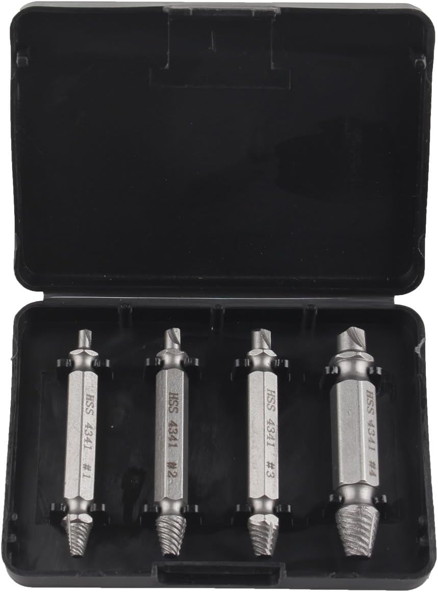 HALJIA Damaged Screw Extractor and Remover Set of 4 Remove Stripped Screw Made from H.S.S. 4341# Speed Out Drill Bits Set for Removal of Broken or Damaged Screws