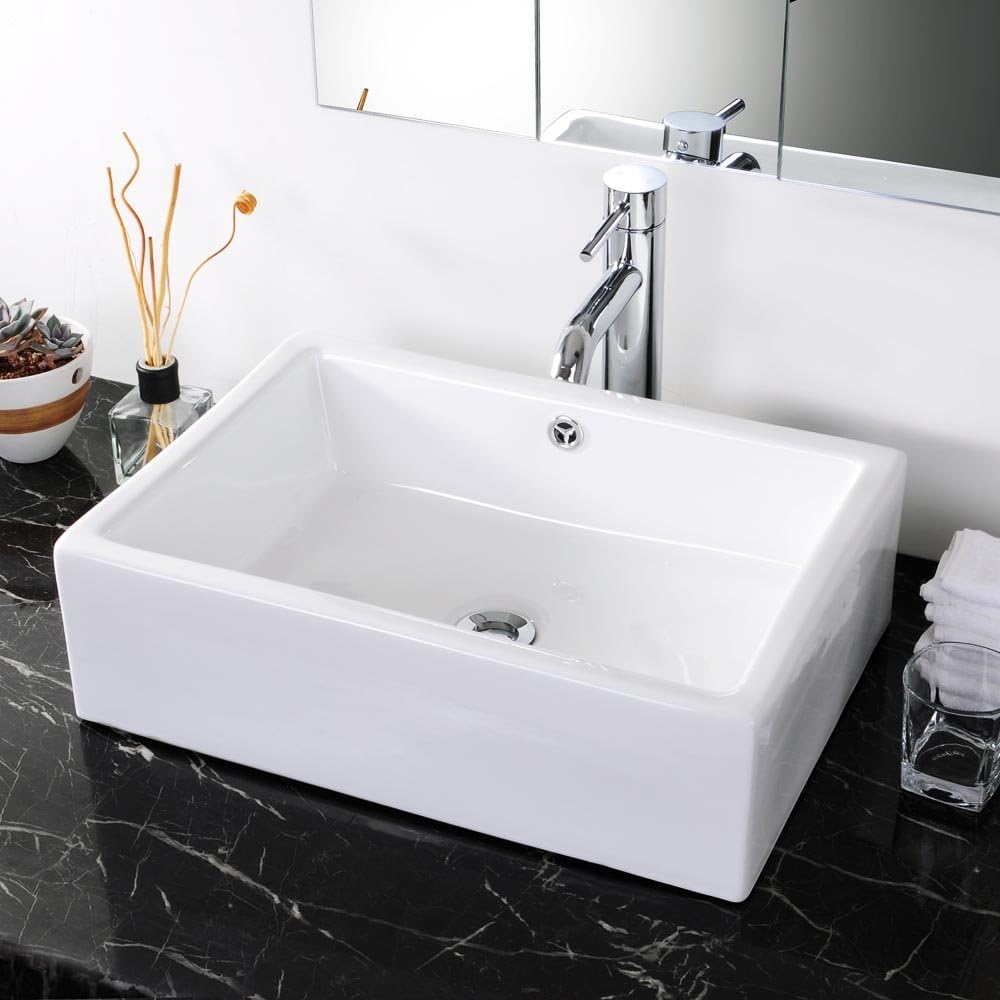 Aquaterior Rectangle White Porcelain Ceramic Bathroom Vessel Sink Bowl Basin With Chrome Drain And Overflow Amazoncom