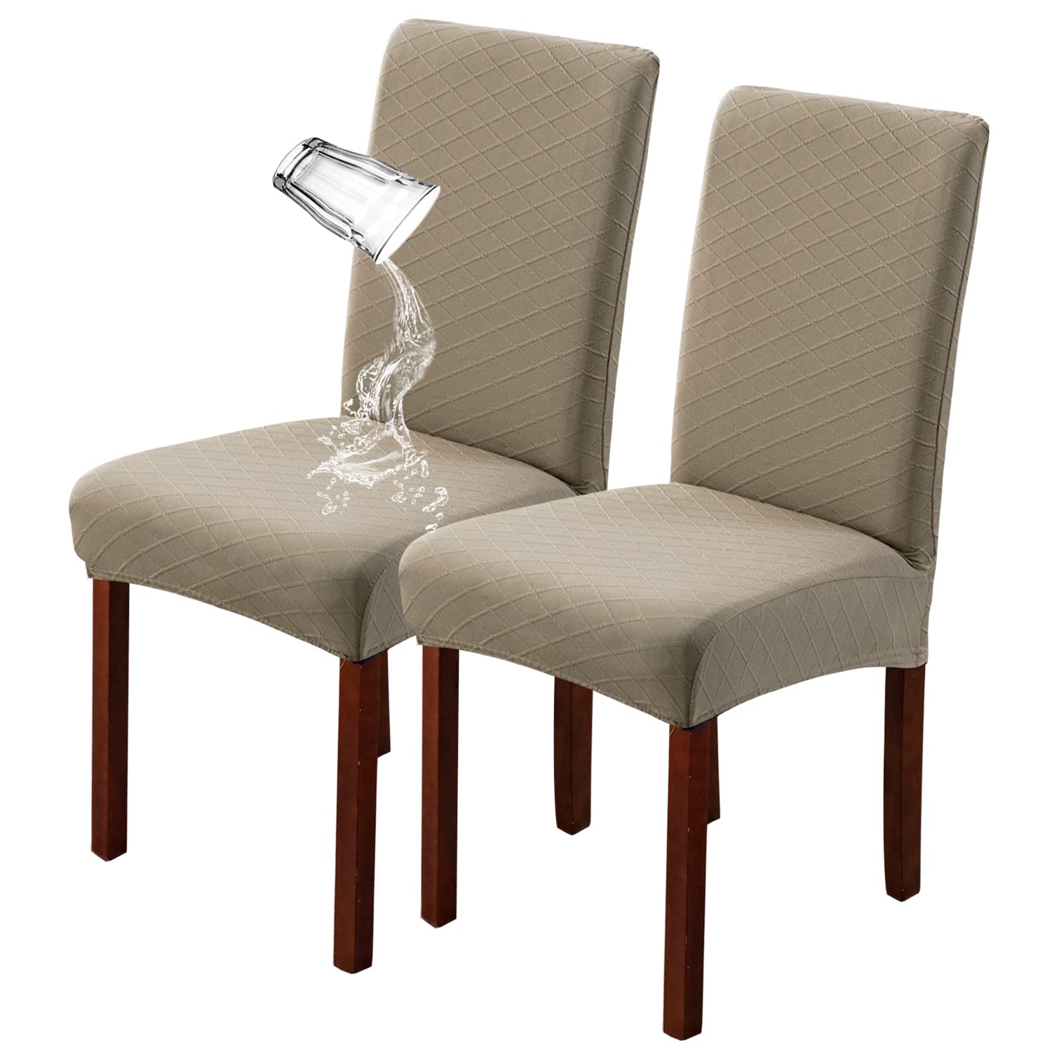 JUNZHE Set of 4/6 Dining Chair Covers, Modern Elastic Stretch Chair Protective Covers, Removable Washable Kitchen Chair Seat Cover (Taupe,2 Pieces)