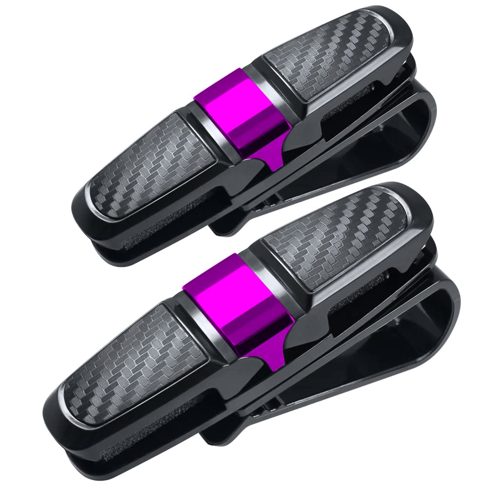 FineGood 2 Pack Glasses Holders for Car Sun Visor, Sunglasses Eyeglasses Mount with Ticket Card Clip - Black + Rose