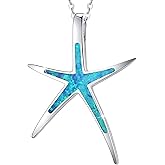 Cuoka Starfish Necklace, 925 Sterling Silver with Opal, Hawaiian Beach Nautical Ocean Pendant, Starfish Jewelry Opal Jewelry Valentine for Women Girlfriend