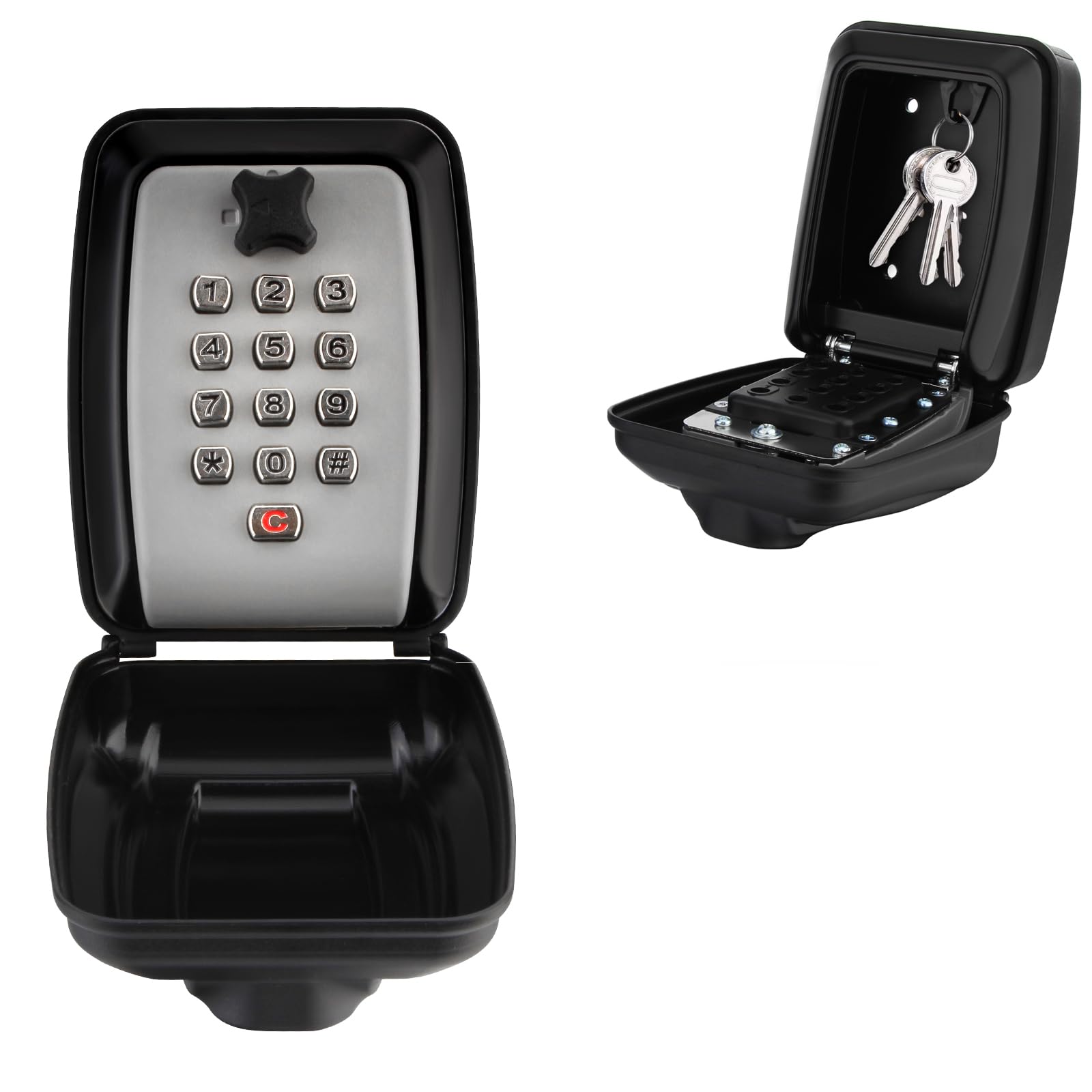 Twilight Garage Wall Mounted Key Lock Box with Push Button 12-Digit Combination Outdoor Lockbox with Weatherproof Cover, Key Safe Storage for Home Garage Office Spare Keys Free Fixing Kit