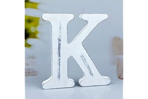 WOODOUNAI 6 Inch Rustic White Wood Letters Unfinished Wood Letters for Wall Decorative White Retro Standing Letters Sign Board Decoration for Craft Home Party Projects (K)