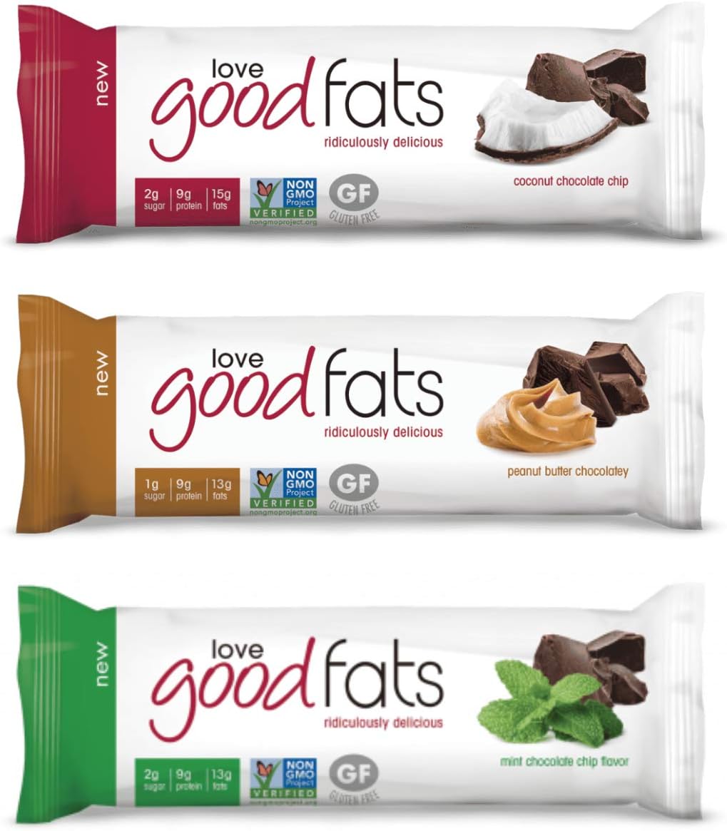 Love Good Fats Bars (Keto Snacks for Keto Diet, Low Carb Snacks for Low Carb Diet, Low Net Carbs, Gluten Free, Non GMO) - Variety Pack, 6 Bars x 39g Each (Favorite Flavor Pack)