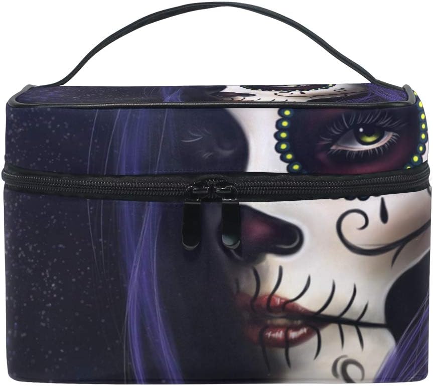Travel Cosmetic Bag Sugar Skull Flower Toiletry Makeup Bag Pouch Tote Case Organizer Storage For Women Girls
