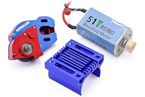 WOAEIUOS RC Motor RS180 51T Brushed Motor & Aluminum Alloy Transmission Gearbox & Heatsink for Axial SCX24 AXI00002 AXI00001 AXI90081 AXI00006 AXI00005 1/24 RC Crawler Upgrade Parts (Assembled)