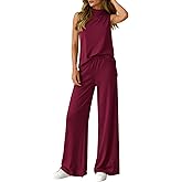 BTFBM Summer 2 Piece Lounge Sets For Women Sleeveless Mock Neck Top Wide Leg Pants Airport Travel Beach Vacation Outfits