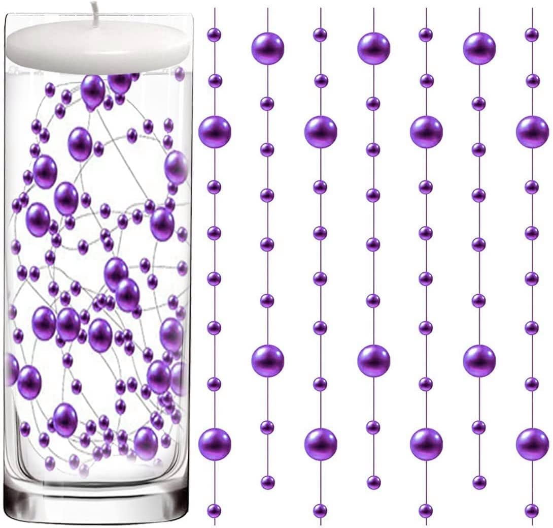 Vase Fillers - 50 Pcs Pearl String for Floating Candles Centerpiece, Purple Faux Pearl Beads Vase Filler for Wedding Table Décor.