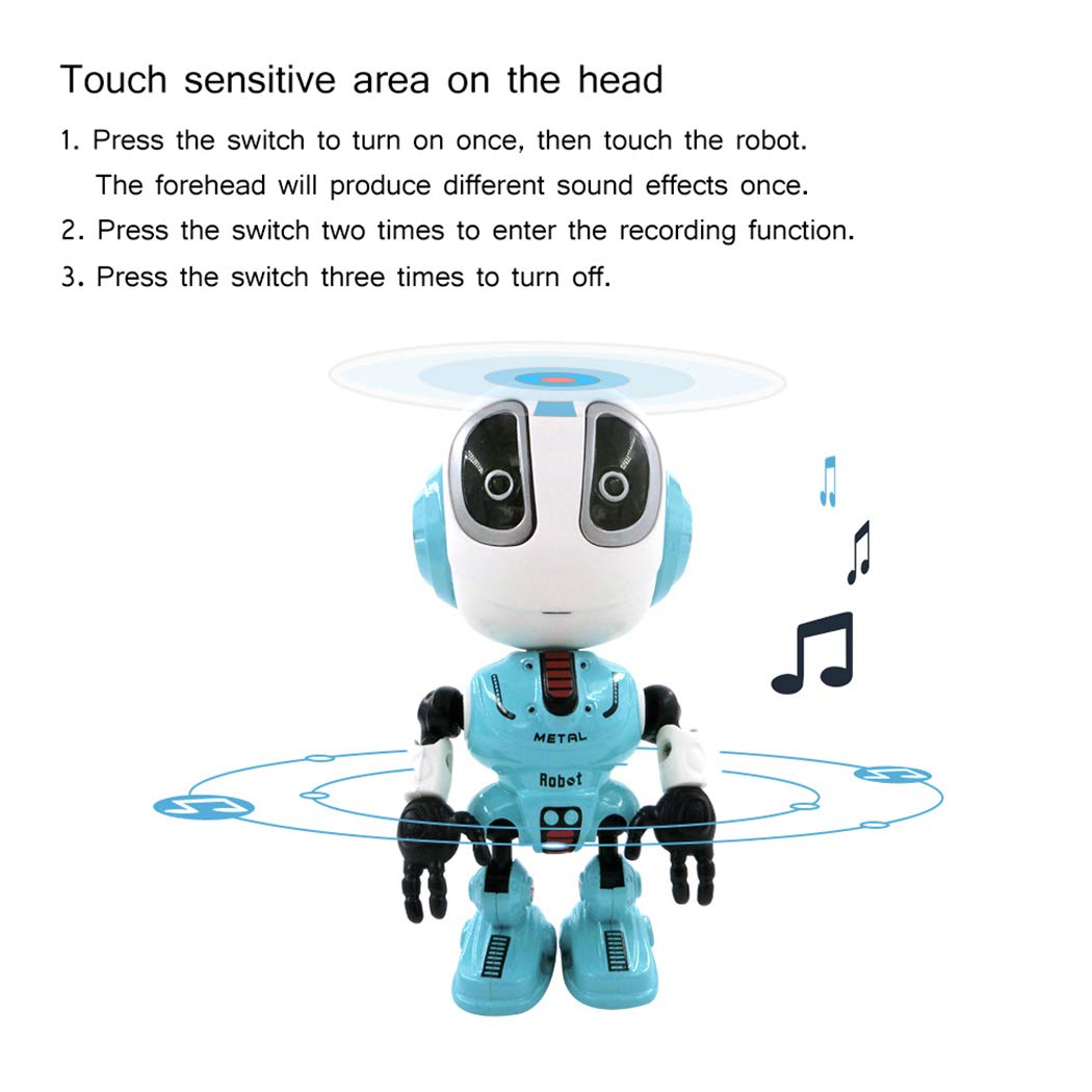 Angoo Kids Voice Changer Recording Smart Robot Toys, 360 Rotating with Lights & Music,Best Early Educational Development Gift, Christmas Year and Birthday Gift (Blue)