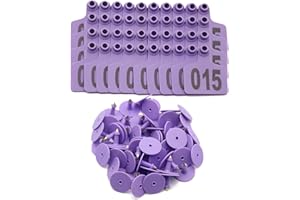 ACHICKLEAD 100PCS Cattle Ear Tags Numbered 001-100, Plastic Livestock Animal Ear Tag for Cows Goats Sheep Pigs Animal Identification Earring Tagger (Purple)