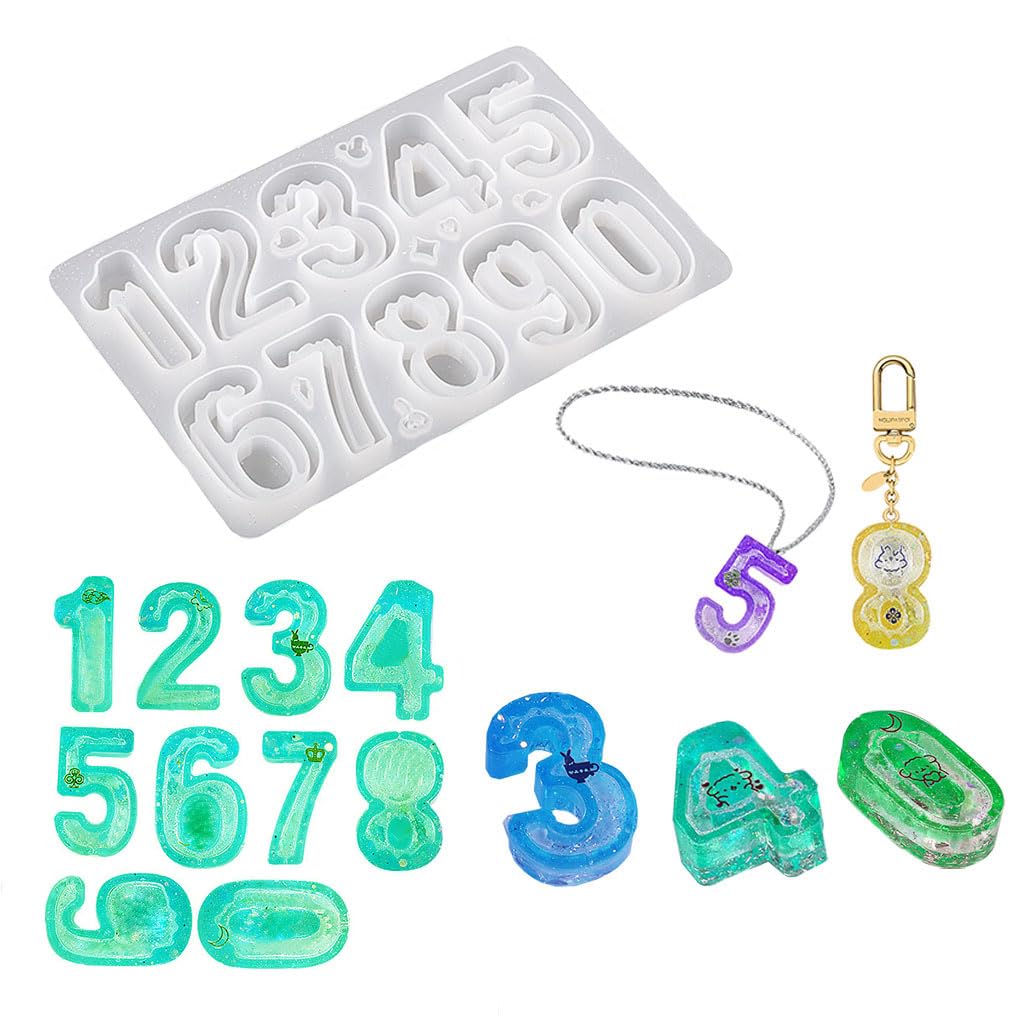 FineInno Number 0-9 Resin Moulds Quicksand Epoxy Resin Mould Numbers Shaker Silicone Mold Jewellery Pendant Casting Mould DIY Hanging Ornaments Door Signs