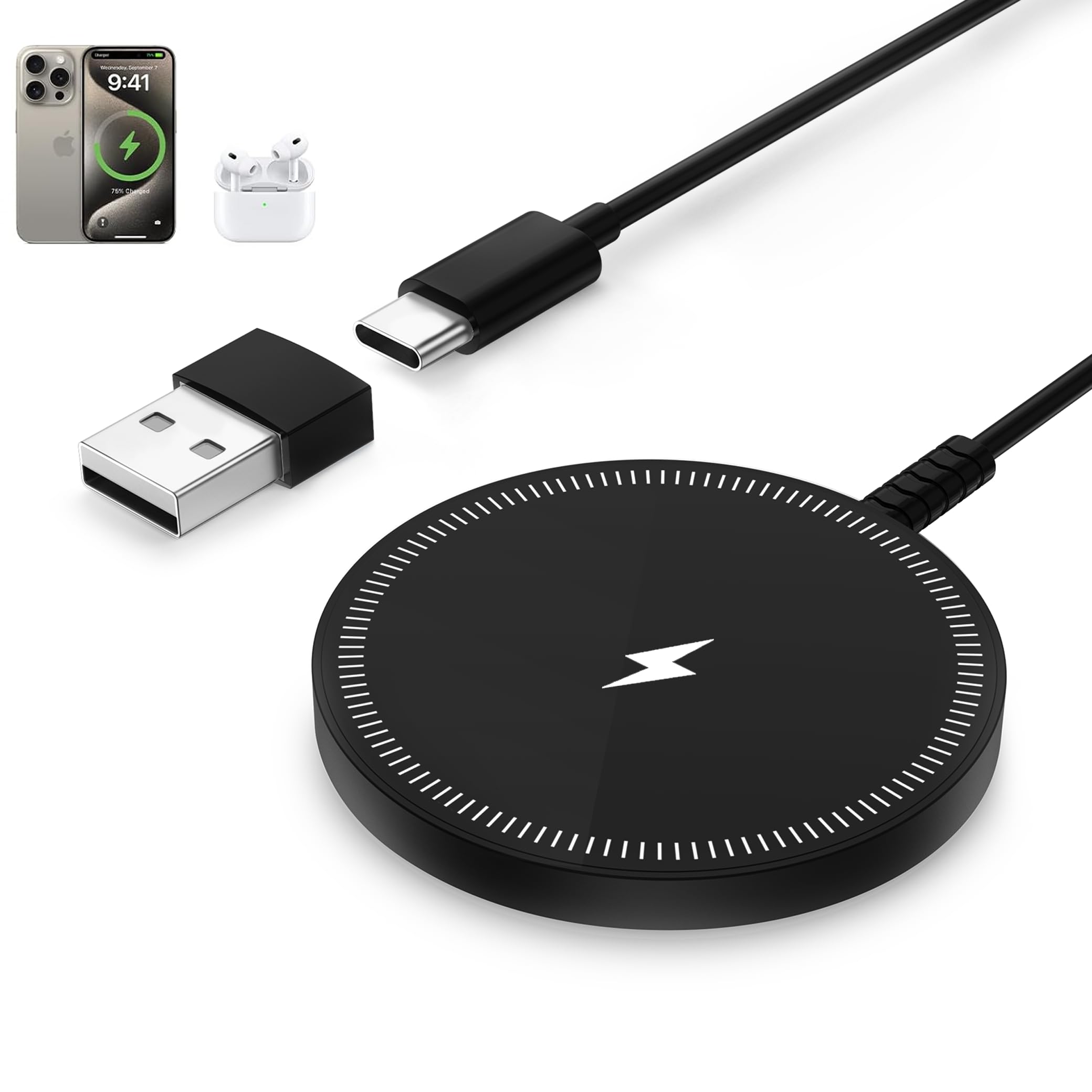 Bohuma Magnetic Wireless Charger – Compatible with iPhone 12-17 Series Airpods - Sleek Lightweight Design with Fast Charging – Ideal for Travel Work & Home – Black