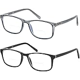 Kafirlo Bifocal Reading Glasses Women Men Clear Top Blue Light Blocking Computer Readers Wide Full Frame Cheaters Eyeglasses