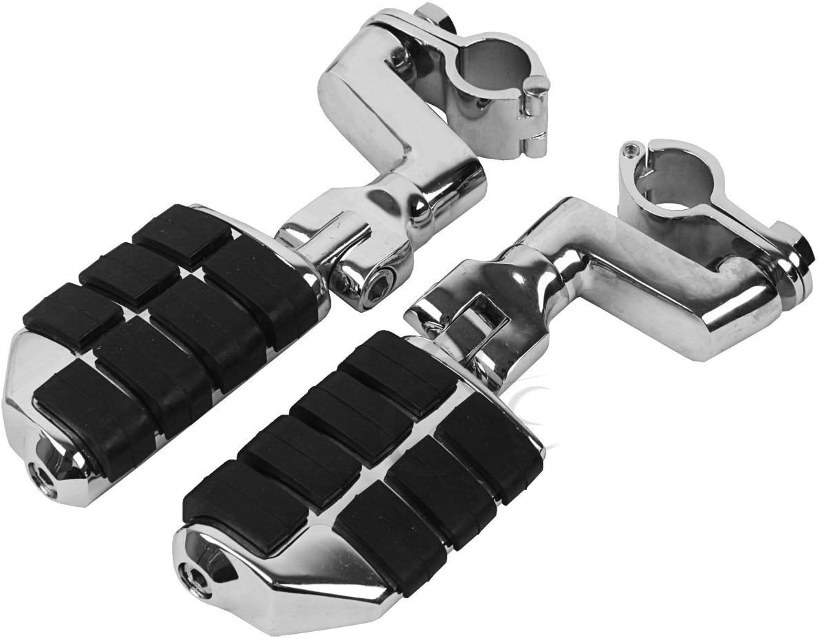 TCMT Chrome Front Rubber Inlay Foot Pegs Motorcycle Footpeg Footrest