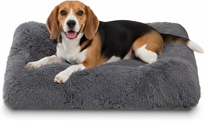 Jaspuriea Medium Dog Bed 75x50x7cm Calming Plush Crate Mattress Dark Grey