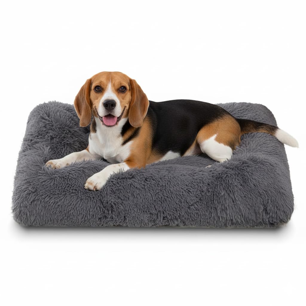 Jaspuriea Small Dog Bed Washable Dog Crate Mattress Calming Fluffy Anti Anxiety Dog Beds Deluxe Plush Dog Mat with Anti-Slip Bottom, Dark Grey,60x45x6cm