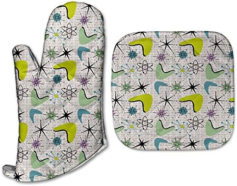 Mid Century Modern Atomic Starburst Kitchen Retro Pot Holder &amp; Oven Mitt