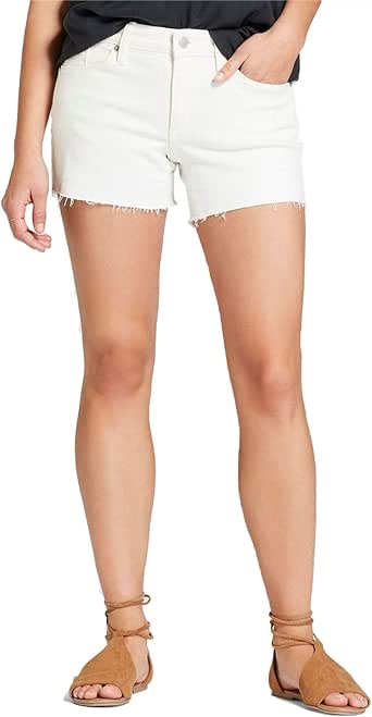Universal Thread Women's Mid-Rise Raw Hem Midi Denim Jean Shorts at Amazon Womenâs Clothing store