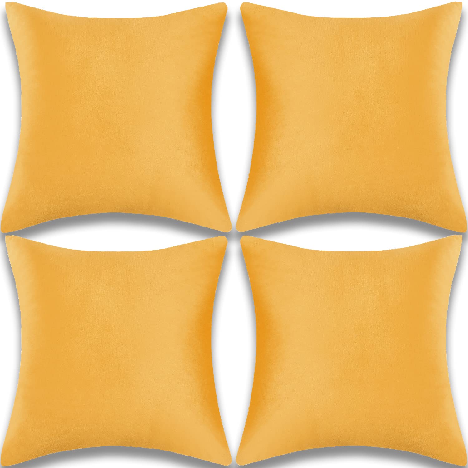 Yonous Cushion Covers, Soft Premium Velvet Decorative Throw Pillow for Sofa Bed Couch Chair, Set of 4, Orange Yellow, 16 x 16 inch / 40 x 40 cm