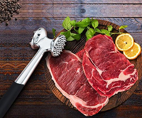 Dual-sided Meat Mallet, Meat Tenderizer Mallet Hammer Tool - Stainless Steel Zinc Alloy Durable Kitchen Mallet For Pounding and Tenderizing Beef, Pork, Chicken and Other Meats,Black Professional Non