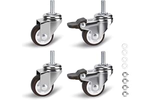 ZUOFANG 1.25 in Stem Casters Set of 4, Small Swivel Caster Wheels with Brake, Mini Low Profile Threaded Caster Wheels for Furniture, Lightweight Shelf, Total Load Capacity: 140Lbs,M6x15mm