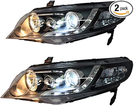 Amazon Com 2pcs Headlight Assemblies For Honda Civic 06 11 Bi Xenon Lens Projector Double Beam Xenon Hid Kit With Led Daytime Running Lights Automotive