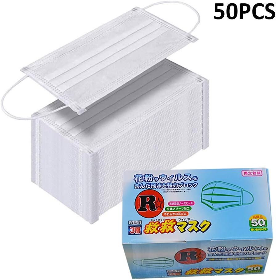for N95 mask, air pollution face mask, 3-layer activated carbon disposable face mask dust protection filter masks anti-dust, smoke, allergies, gas, germs, flu, each piece is individually packed, 50pcs